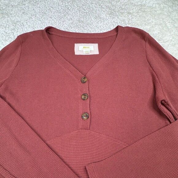 Anthropologie Maeve Eliza Thermal Knit Henley Pink - Picture 7 of 9